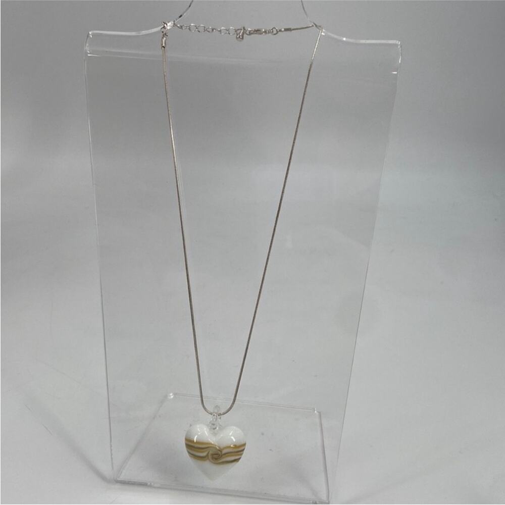 Handmade white blown glass heart pendant necklace